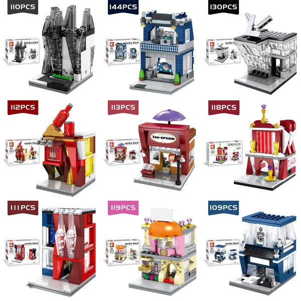 High Street Shops Town Centre Stores Building Bricks Toys Construction Blocks