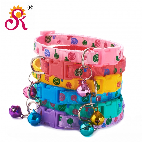 Lollipop Patterned Adjustable Kitten Cat Puppy Dog Pet Collar Bell Snap Buckle