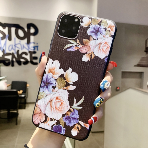Beautiful Flowers In Black Background Glitter Liquid Hard Phone Case Silicone Rubber Soft Cover iPho