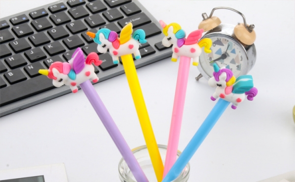 4pc Rainbow Unicorn Ballpoint Gel Pens Cute Funky Kids Party Gift Bag Fillers