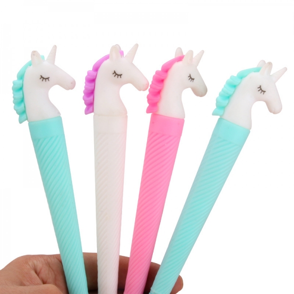 1-12pc Pink White Unicorn Ballpoint Gel Pens Cute Kids Party Gift Bag Fillers