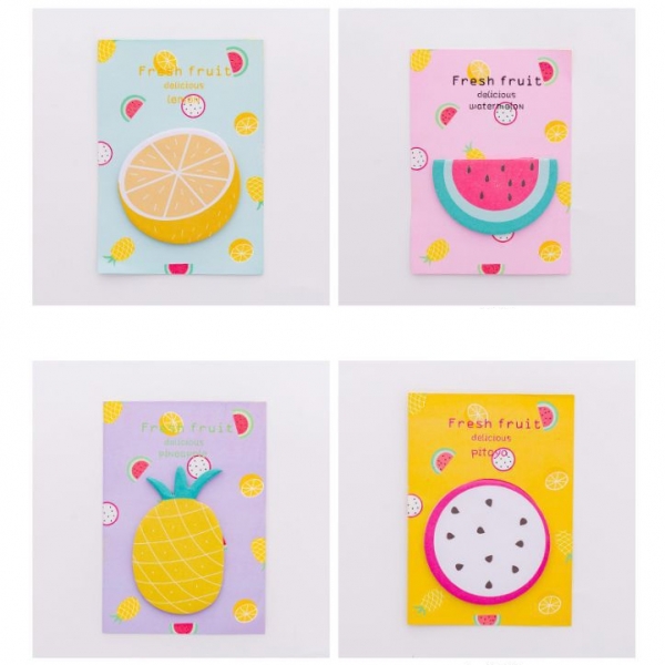 4pk Summer Fruits Pineapple Watermelon Orange Dragon Fruit Cute Sticky Notes Pad
