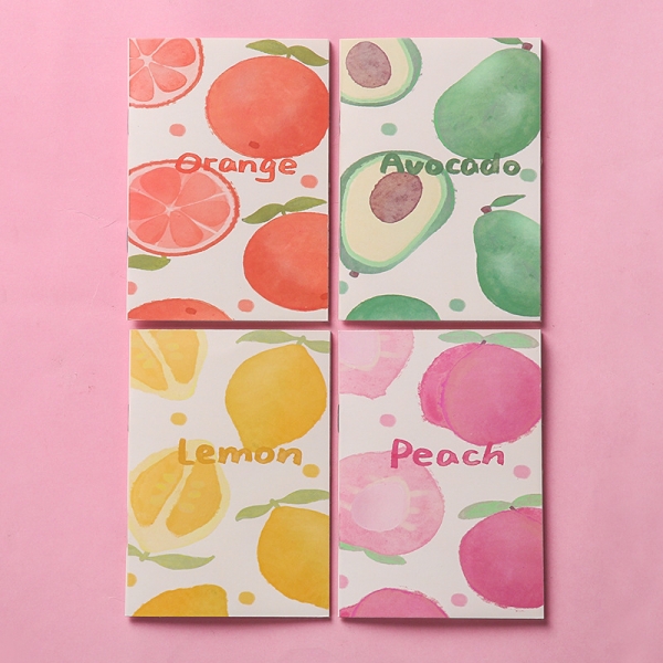 4pk Summer Fruits Avocado Lemon Peach Orange Cute Mini Notebooks Small Memo Pads