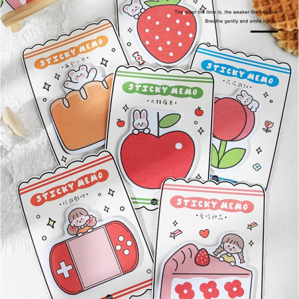 Girls Pink Life Strawberry Apple Cheesecake Flower Cute Novelty Sticky Notes Pad