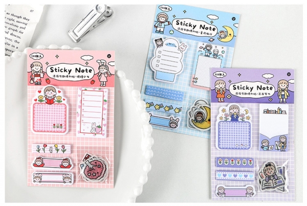 Cute Cartoon Girls Sticky Notes Pad 100 Sheets Bookmark Memo Index Tab Stickers