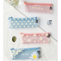 White Daisy Flowers Cute See Through Floral Pencil Case Girls Fashion Makeup Bag