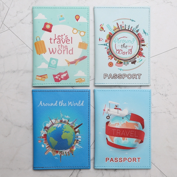 Around The World Passport Cover Travel ID Holder Case With Card Ticket Pouch