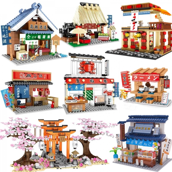 Japan Old Town Temple Shops Restaurants Building Bricks Construction Blocks Toy