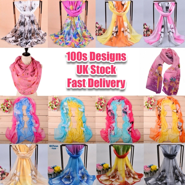Flowers Floral Fashion Ladies Scarves Chiffon Scarf Womens Shawl Clearance Offer