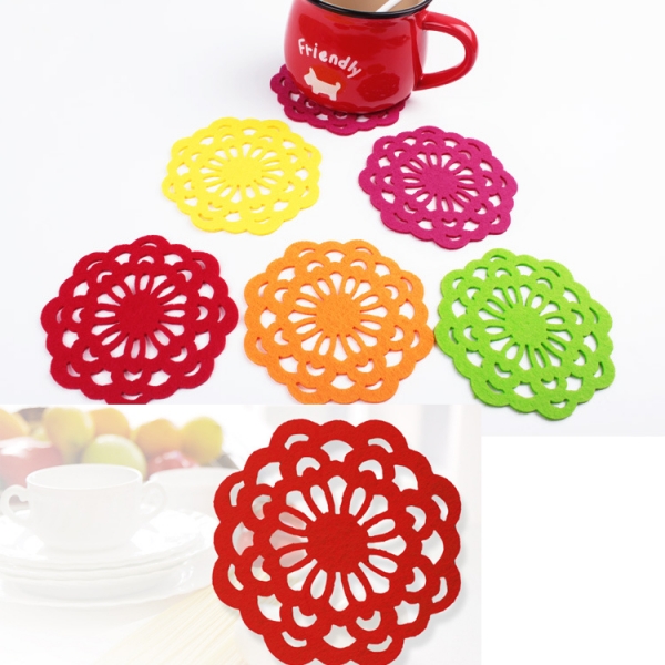 6pc Flowers Felt Coasters Coaster Set Colorful Cup Drinks Holder Mat Placemat