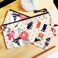 Retro Style Eiffel Tower Paris Holiday PU Leather Pencil Case Cosmetic Bag Assorted 1 pk