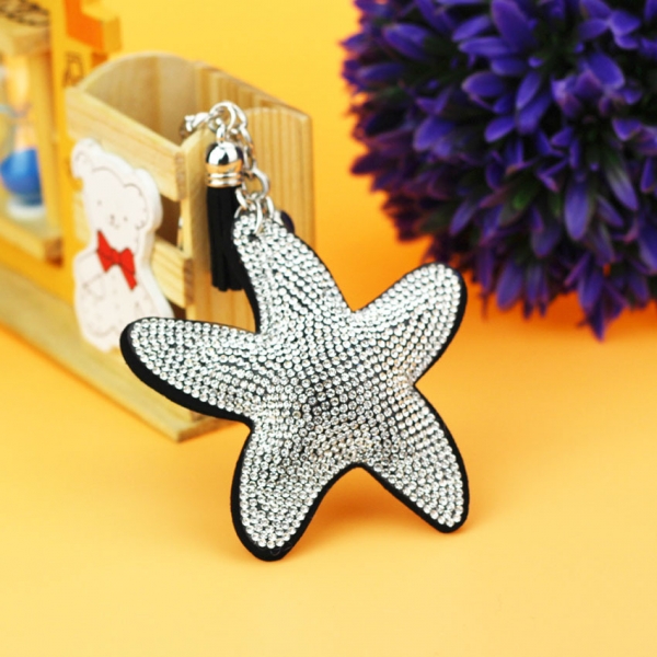 Starfish Animals Shape PU Leather Crystal Diamante Bag Charms Handbag Keyrings