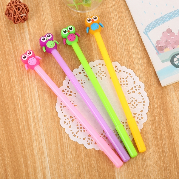 4pk Cute Owls Ballpoint Gel Pens Colourful Kids Party Gift Bag Fillers