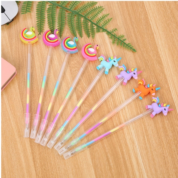 8pk Rainbow Colour Ink Unicorn Swan Ballpoint Gel Pens Party Gift Bag Fillers