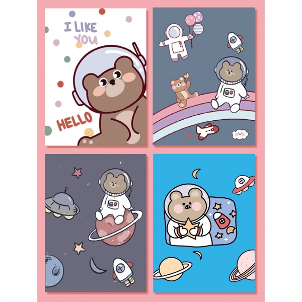 4pk Bear Astronaut Animals Cover Mini Notebooks Small Notepads Pocket Memo Pads