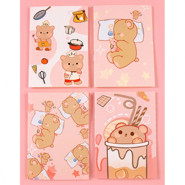 4pk Bear Cubs Cute Animals Cover Mini Notebooks Small Notepads Pocket Memo Pads