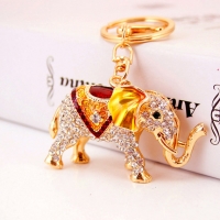 Gold Indian Elephant Crystal Diamante Bag Charms Handbag Women Keyrings Pendant