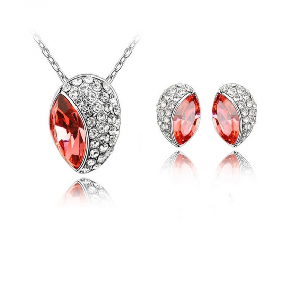 Waterdrop Silver Necklace And Earrings Set Costume Jewellery Crystal Diamante Rhinestones