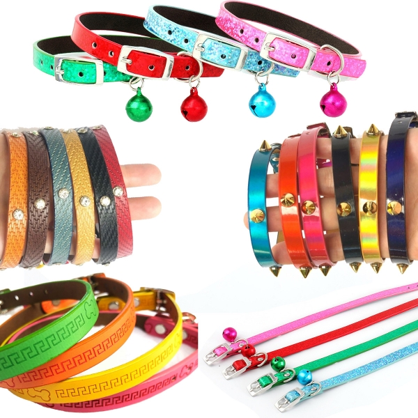 Adjustable Kitten Cat Puppy Dog Small Pet Faux Leather Collar With Bell