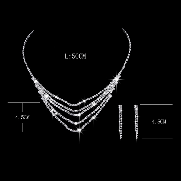 Multilayer Crystal Diamante Silver Necklace And Earrings Set Costume Jewellery