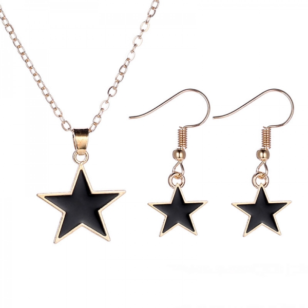 Black Stars Gold Necklace And Earrings Set Costume Jewellery