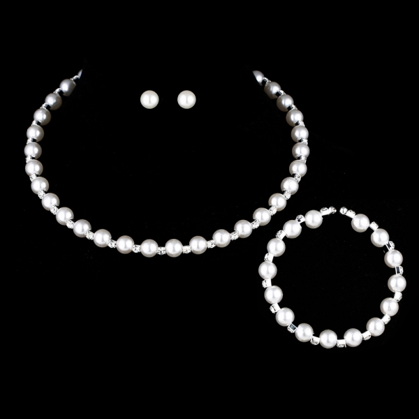 White Pearls Silver Choker Necklace Bracelet And Earrings Set Costume Jewellery