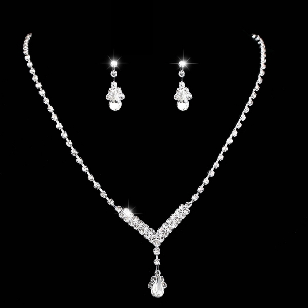Waterdrop Silver Crystal Diamante Necklace And Earrings Set Costume Jewellery