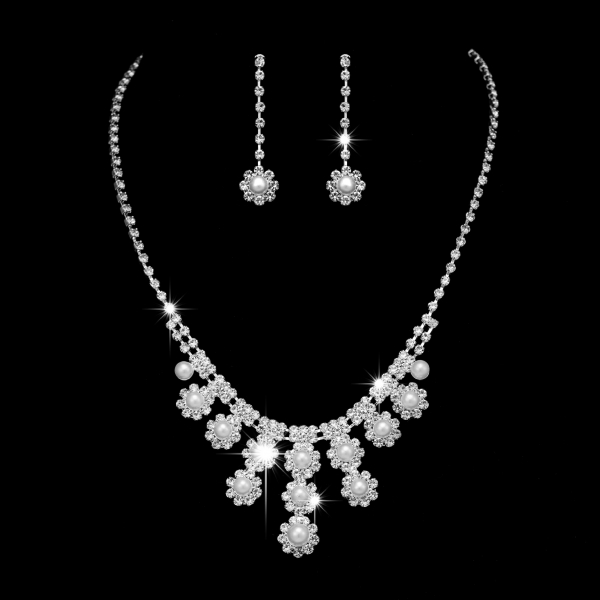 Daisy Flowers Silver Crystal Diamante Necklace Earrings Set Costume Jewellery