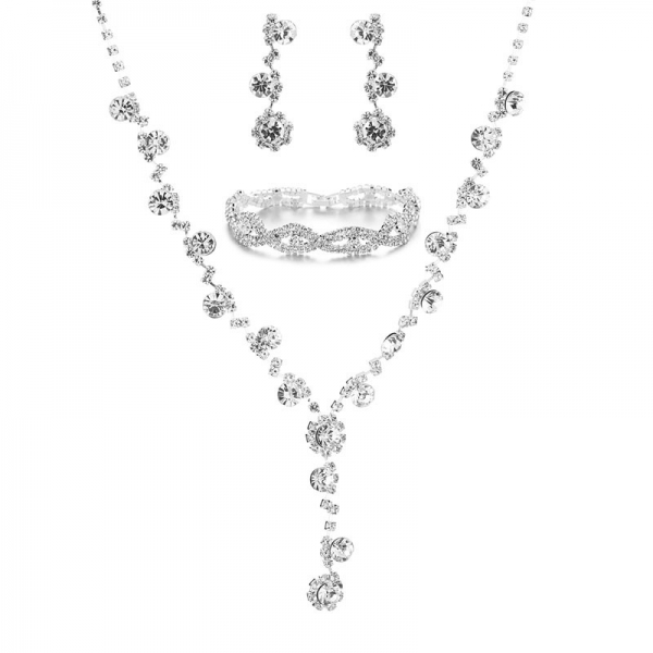 Daisy Flowers Silver Crystal Necklace Collar And Earrings Set Costume Jewellery