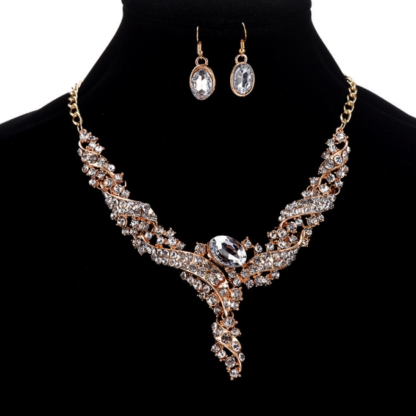 Waterdrop Silver Necklace And Earrings Set Costume Jewellery Crystal Diamante Rhinestones
