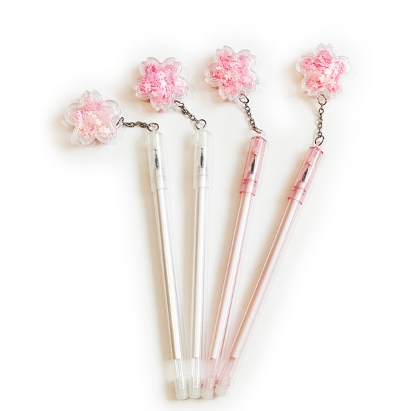 4pk Pink Cherry Blossom Flower Pendant Ballpoint Gel Pens Party Gift Bag Fillers