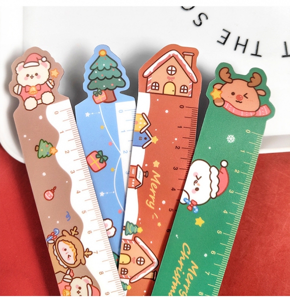 4pc Christmas Stockings Soft Rulers Santa Claus Xmas Tree Reindeer