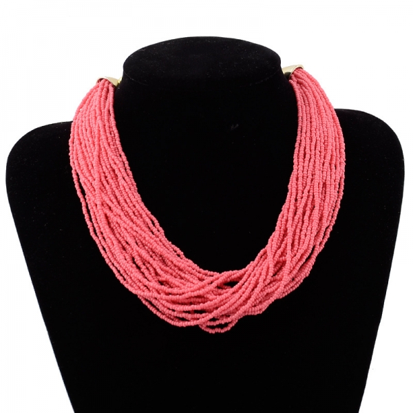 Pink Multi Layers Beaded Necklace Collar Fashion Women Costume Jewellery