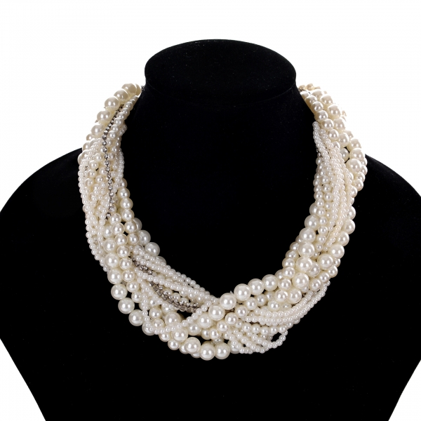 Multi Layers Large White Pearls Necklace Collar Fashion Women Costume Jewellery