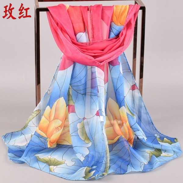 Lotus Flower X471 Fashion Ladies Scarves Chiffon Scarf Womens Shawls