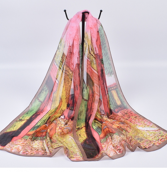 Oil Painting Villiage Fashion Ladies Scarves Chiffon Scarf Womens Shawls X520