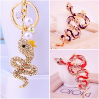 Snake Animals Crystal Diamante Bag Charms Handbag Women Keyrings Pendant