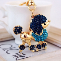 Poodle Dog Crystal Diamante Bag Charms Handbag Women Keyrings Pendant