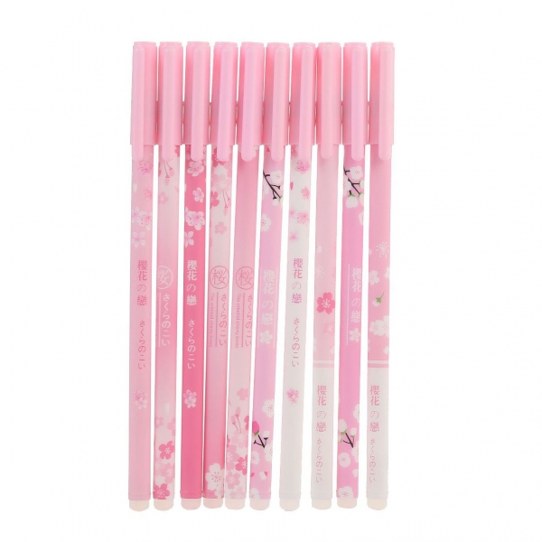 Pink Japanese Cherry Blossoms Flowers Ballpoint Gel Pens Party Gift Bag Fillers