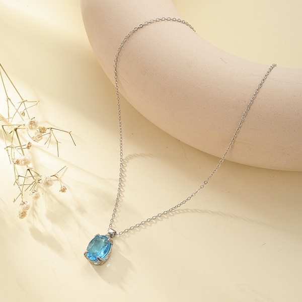 Sky Blue Topaz Necklace Pendant Choker Collar Statement Chain Fashion Women Jewellery