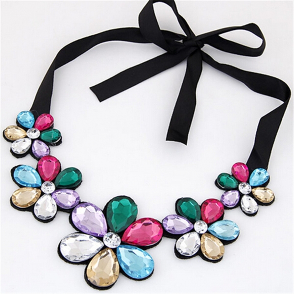 Colorful Crystal Rhinestone Flowers Collar  Necklace Fashion Women Jewellery