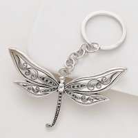 Large Antiqued Silver Dragonfly Keyring Nature Animal Insect Lovers Gift