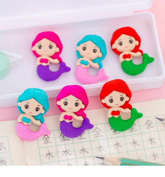 Mermaid Girls Puzzle Erasers Novelty Fun Kids Rubbers Party Gift Bag Fillers
