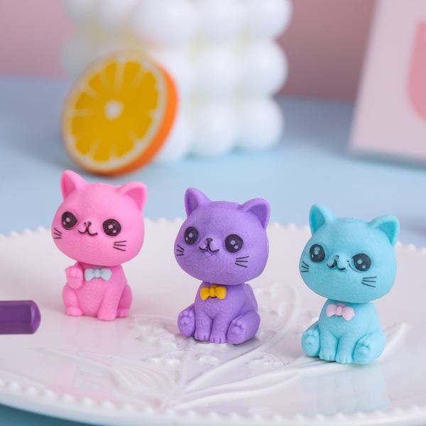 Cute Cats Animals Pencil Top Erasers Fun Kids Rubbers Party Gift Bag Fillers