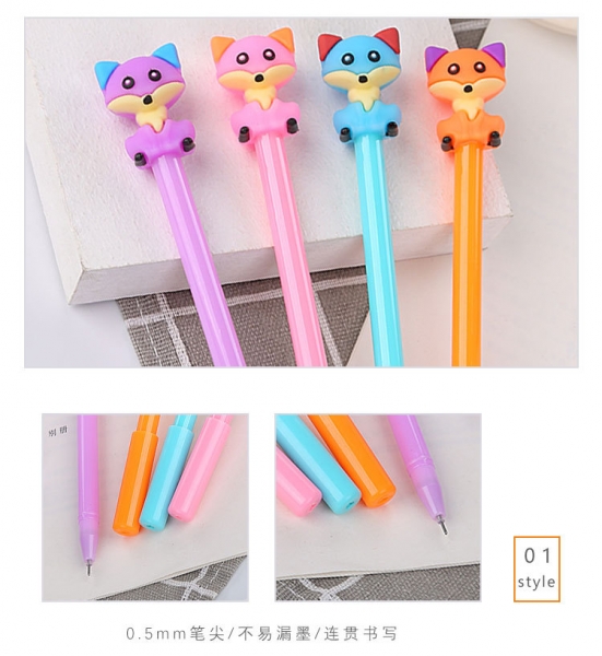 4-12pc Animal Fox Ballpoint Gel Pens Cute Funky Kids Party Gift Bag Fillers