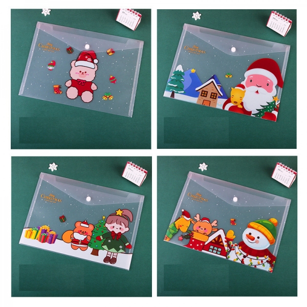 4pk Christmas Santa Claus Snowman A4 Plastic Document Wallets File Folders