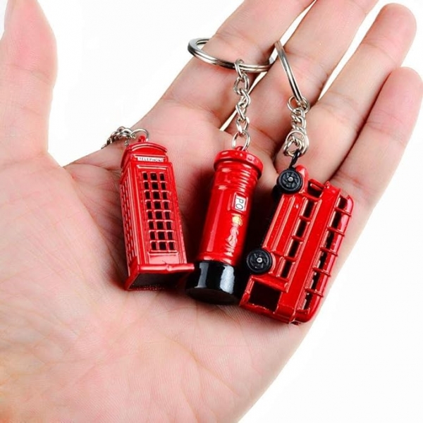 3pc 3D London Red Bus Telephone Booth Postbox Keyring UK Holiday Souvenir Gift
