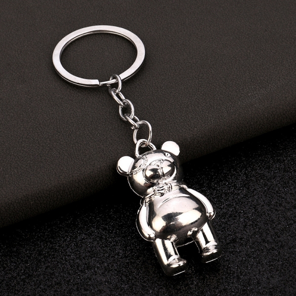 3D Silver Bear Animals Metal Keyring