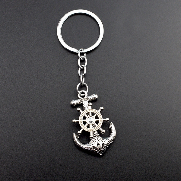 3D Boat Ship Sailor Anchor Steering Wheel Silver Metal Keyring Cruise Holiday