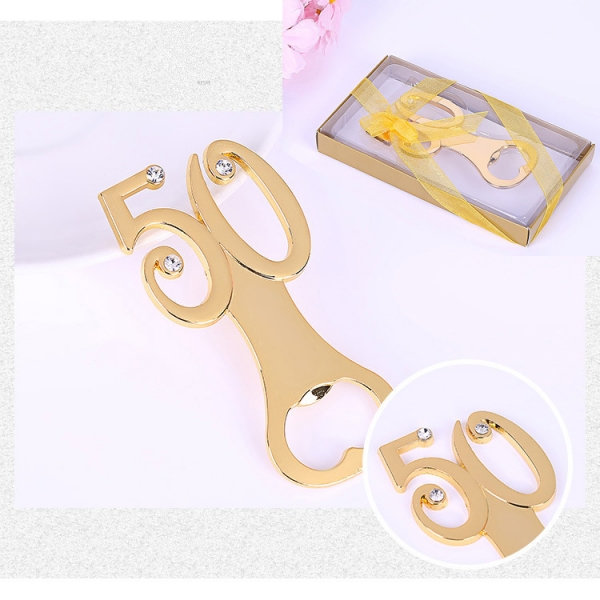 Gold Number 50 Metal Bottle Opener Birthday Anniversary Party Favor Gift Box